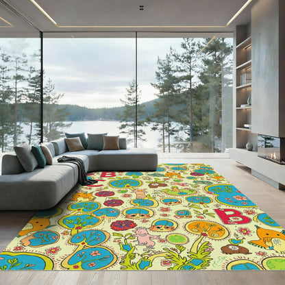 Whimsical Creatures And Alphabet Yellow Rug