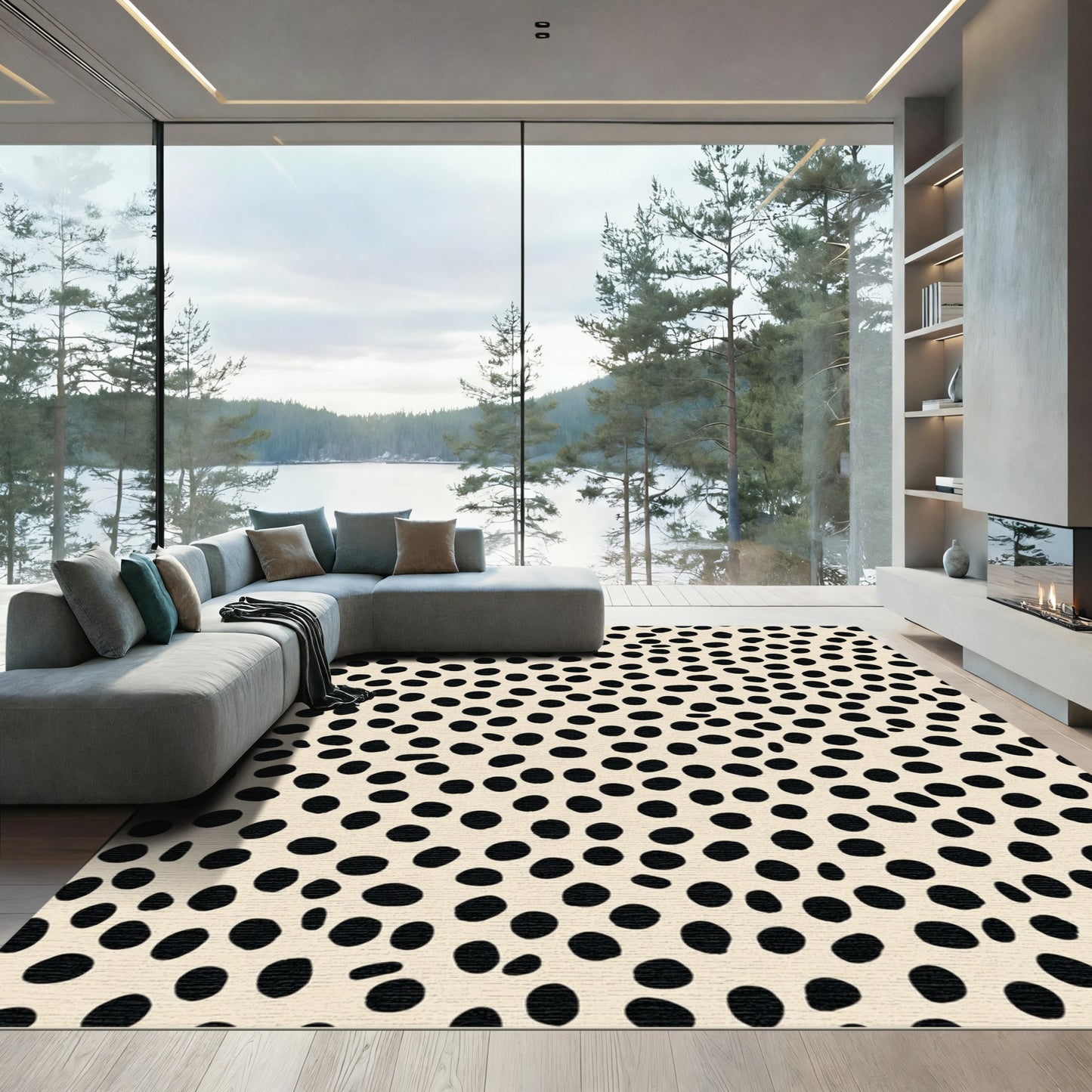 Neutral Cream Black Dot Spot Rug