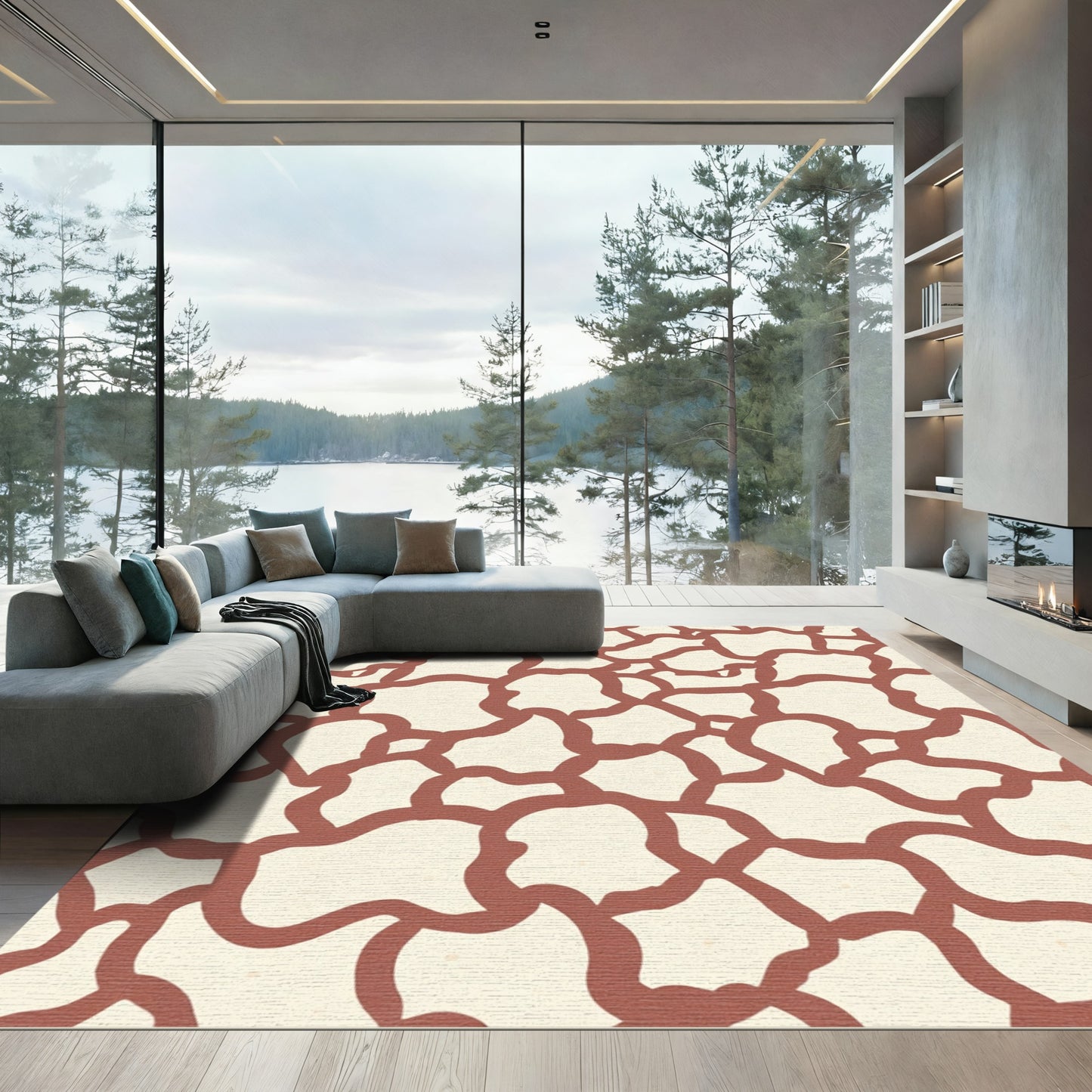 Terracotta Cracked Earth Abstract Shapes Rug