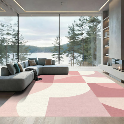 Blush Pink Abstract Geometric Shapes Rug