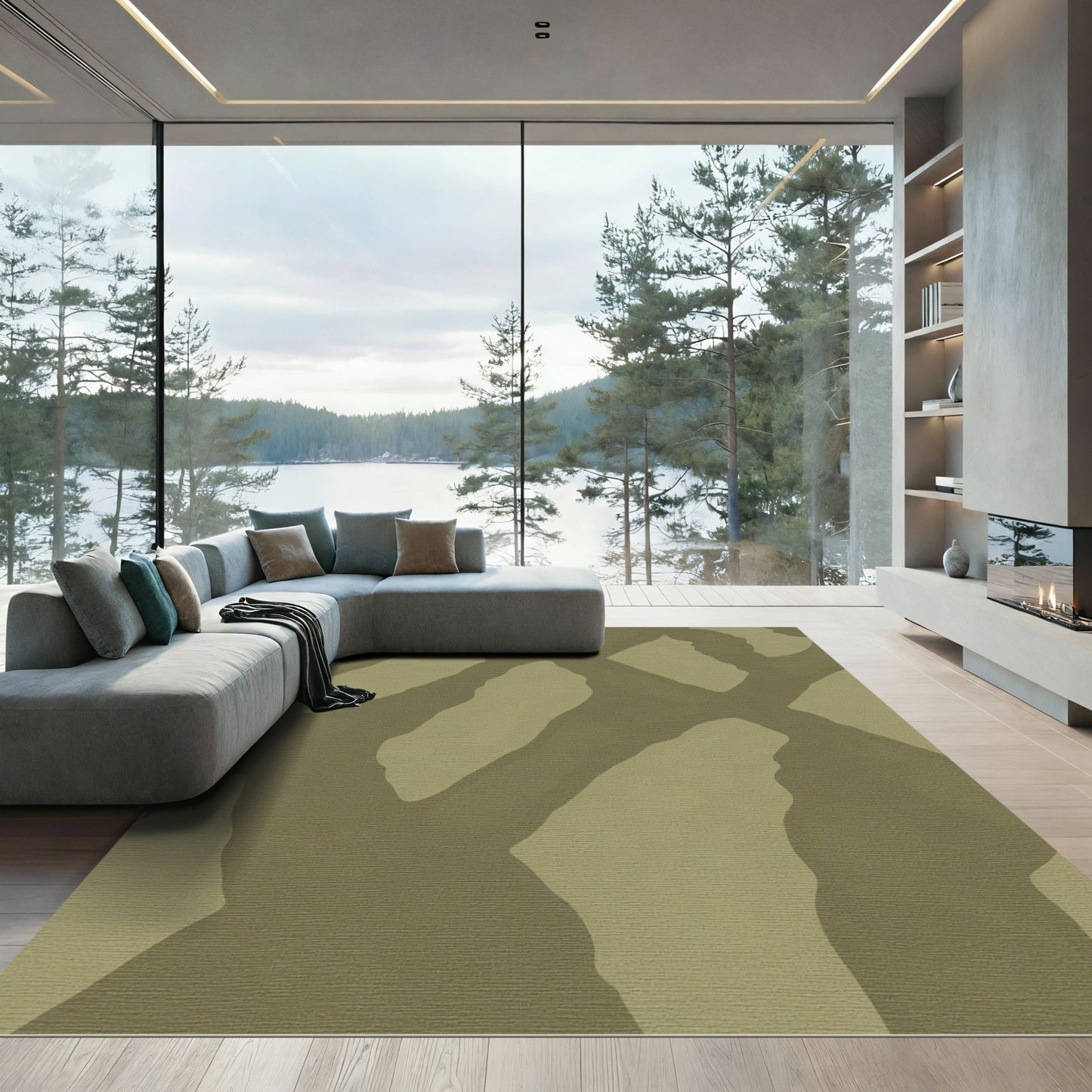 Olive Camouflage Abstract Intersecting Lines Rug