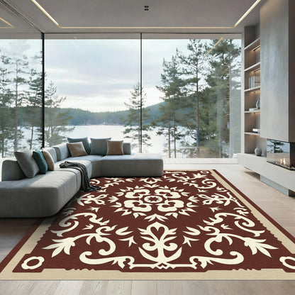 Rich Brown Floral Scroll Medallion Rug