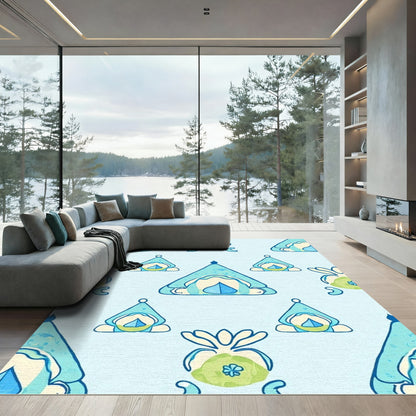 Soft Blue Whimsical Gnome Medallion Rug