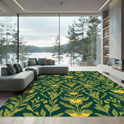 Emerald Forest Yellow Floral Vine Rug