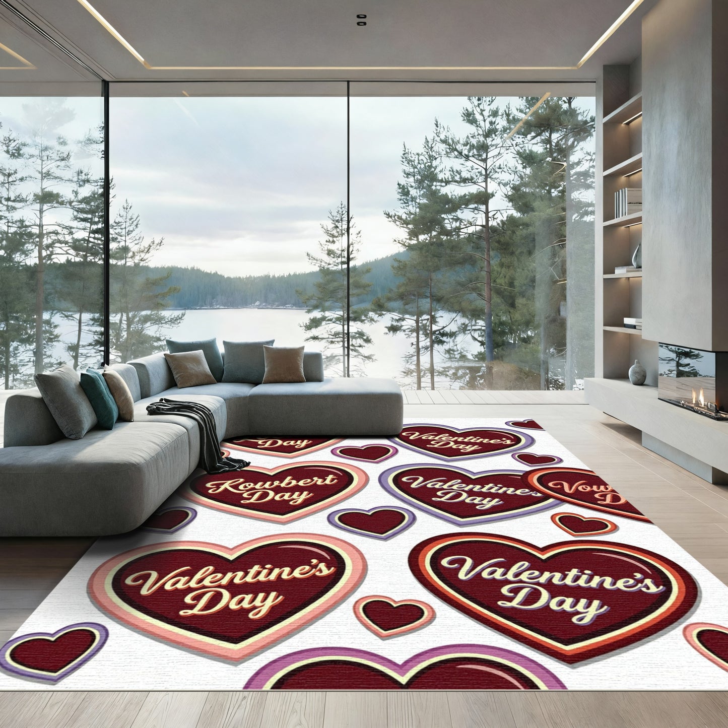 Retro ValentineHearts With Script Text Rug