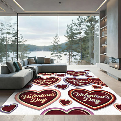 Retro ValentineHearts With Script Text Rug