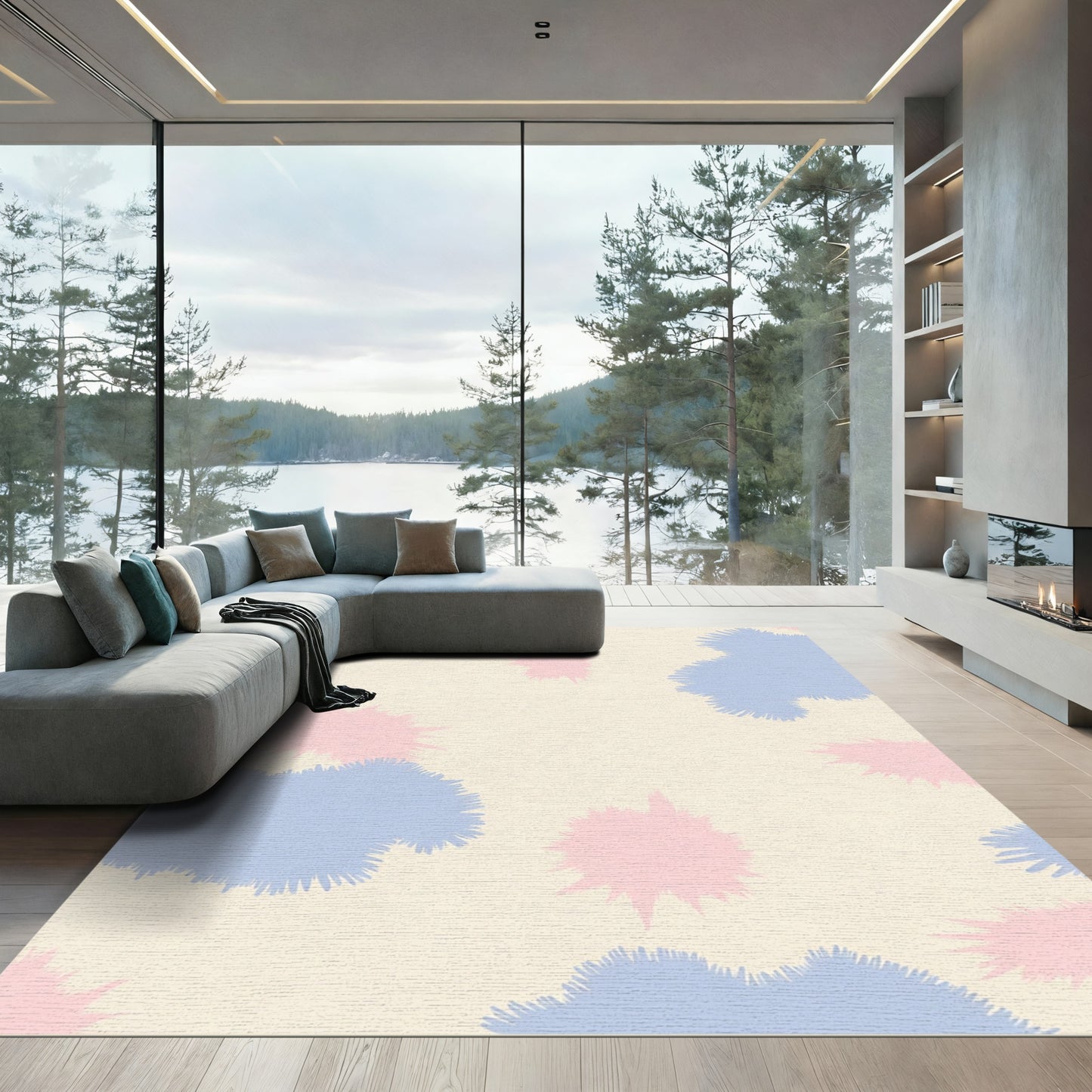 Pale Yellow Scattered Splatter Shapes Rug