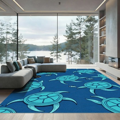 Aqua Turtle Sea Life Pattern Rug
