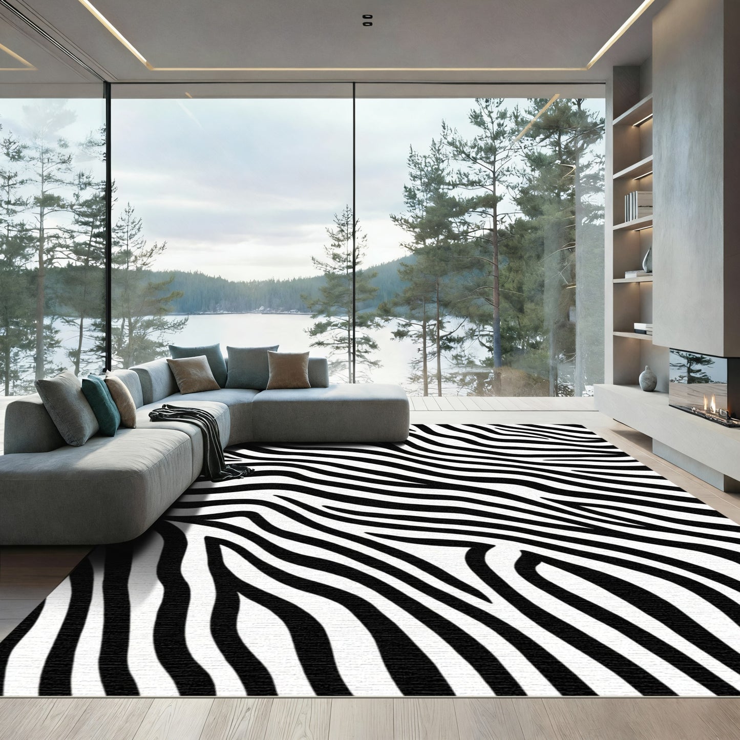 Striking Black White Zebra Stripes Rug