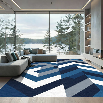 Modern Blue Geometric Chevron Rug