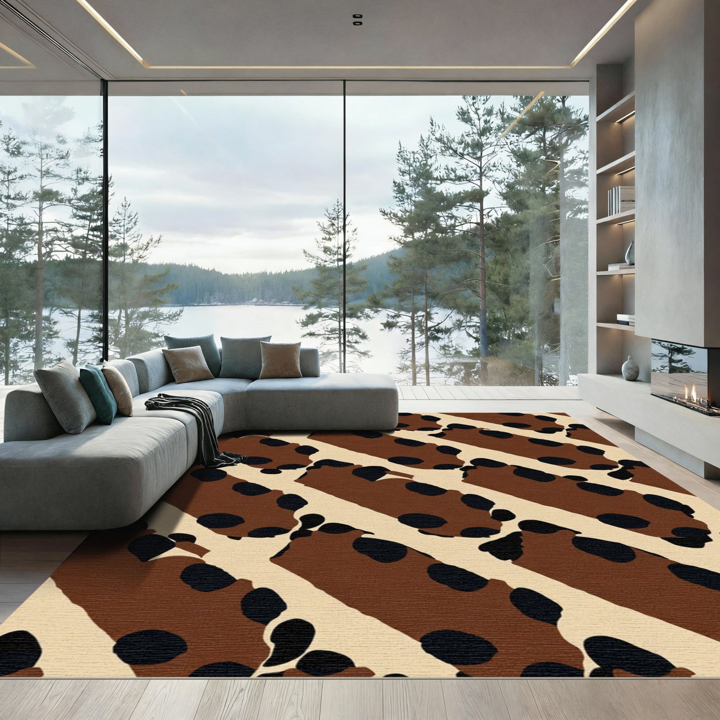 Brown Black Spotted Diagonal Stripe Rug