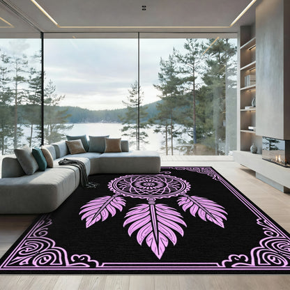 Pink Feather Dreamcatcher Mandala Rug