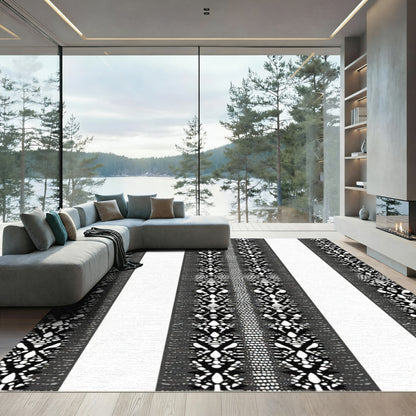 Dark Gray Ornamental Stripe Rug