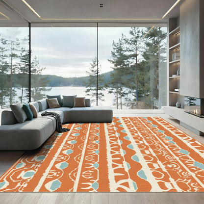 Orange Geometric Tribal Stripe Rug