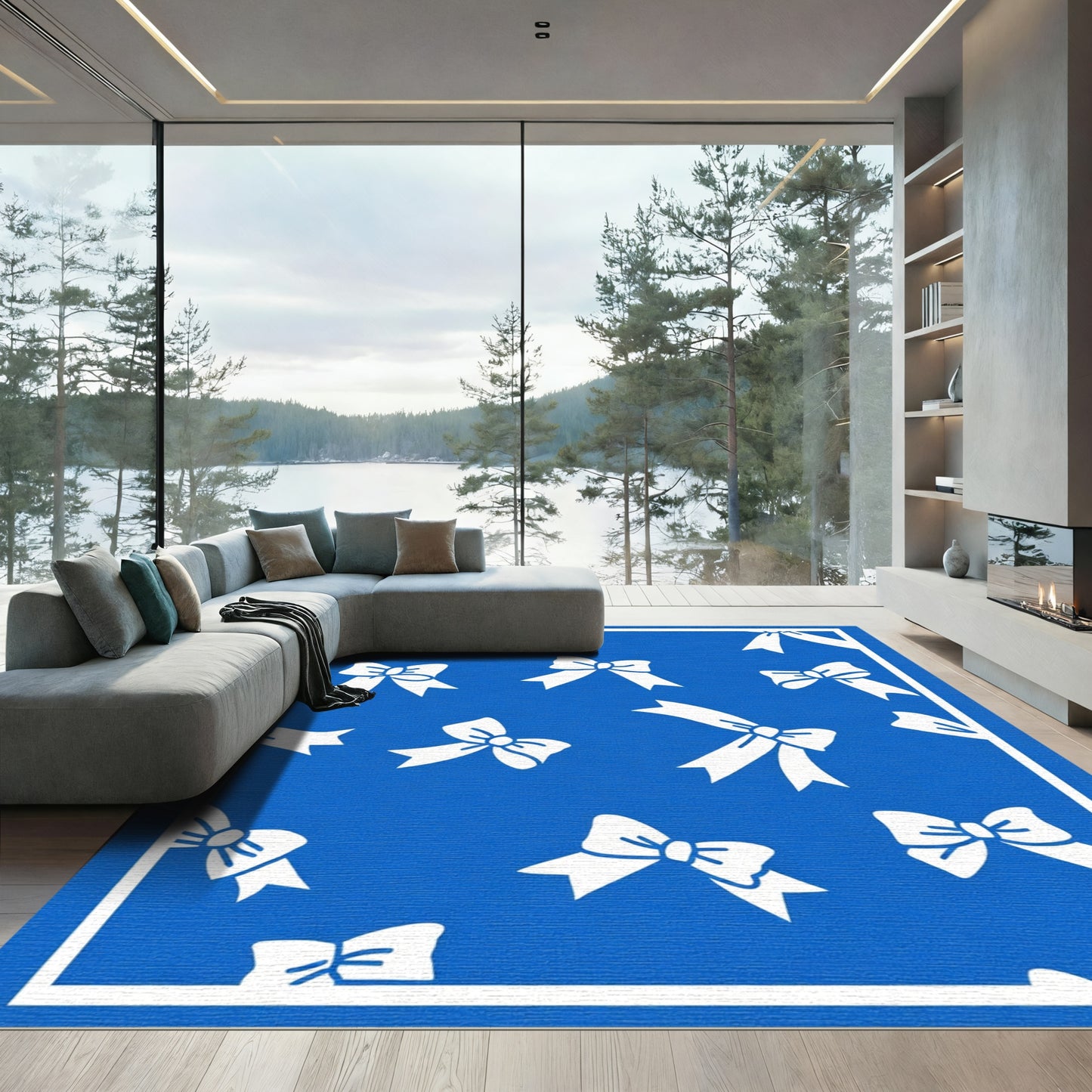 White Bows On Royal Blue Rug