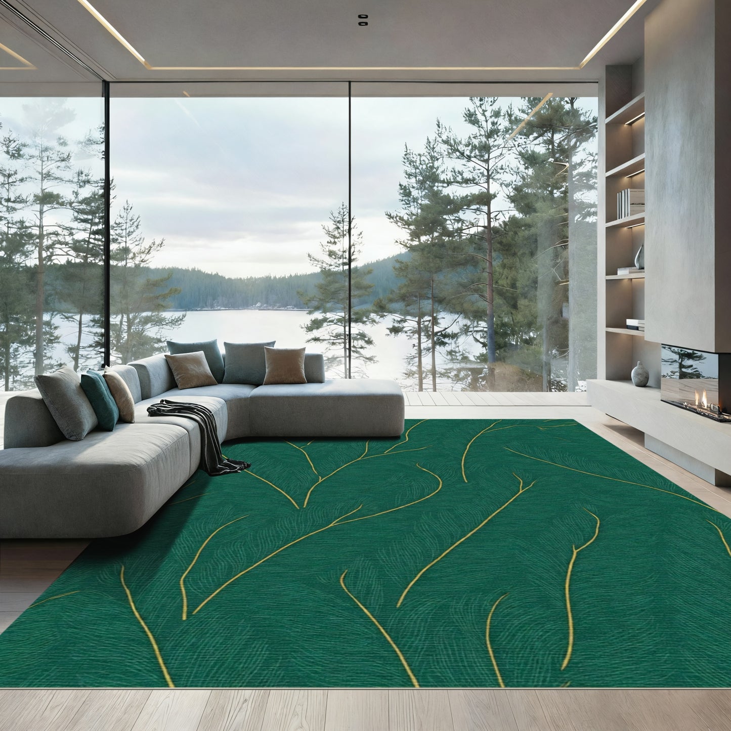 Emerald Green Branch Foliage Rug