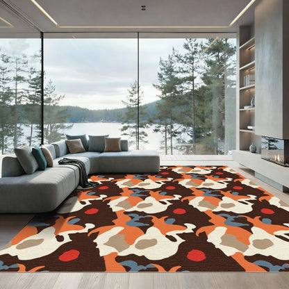 Abstract Orange White Earthy Camo Rug