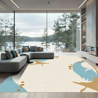 Sky Blue Abstract Floral Dot Rug
