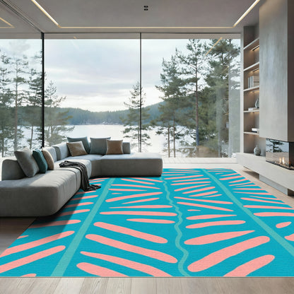 Teal And Coral Stripe Pattern Rug