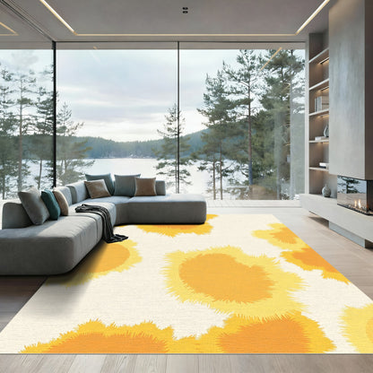 Sunny Yellow Sunburst Abstract Rug