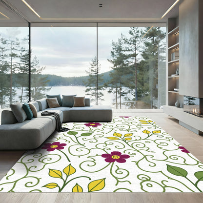 Deep Purple Floral Vine Swirls Rug