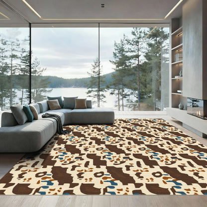 Abstract Terracotta Blue Organic Shapes Rug