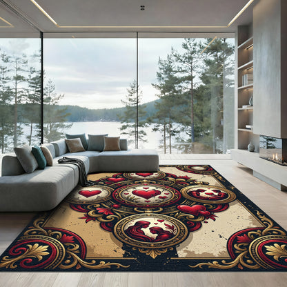Ornate Red Gold Heart Locket Collage Rug