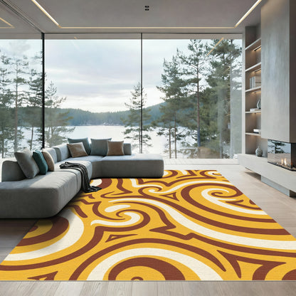 Retro Swirls Mustard Brown Cream Rug