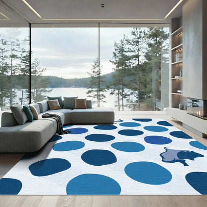 Deep Blue Abstract Polka Dot Animals Rug
