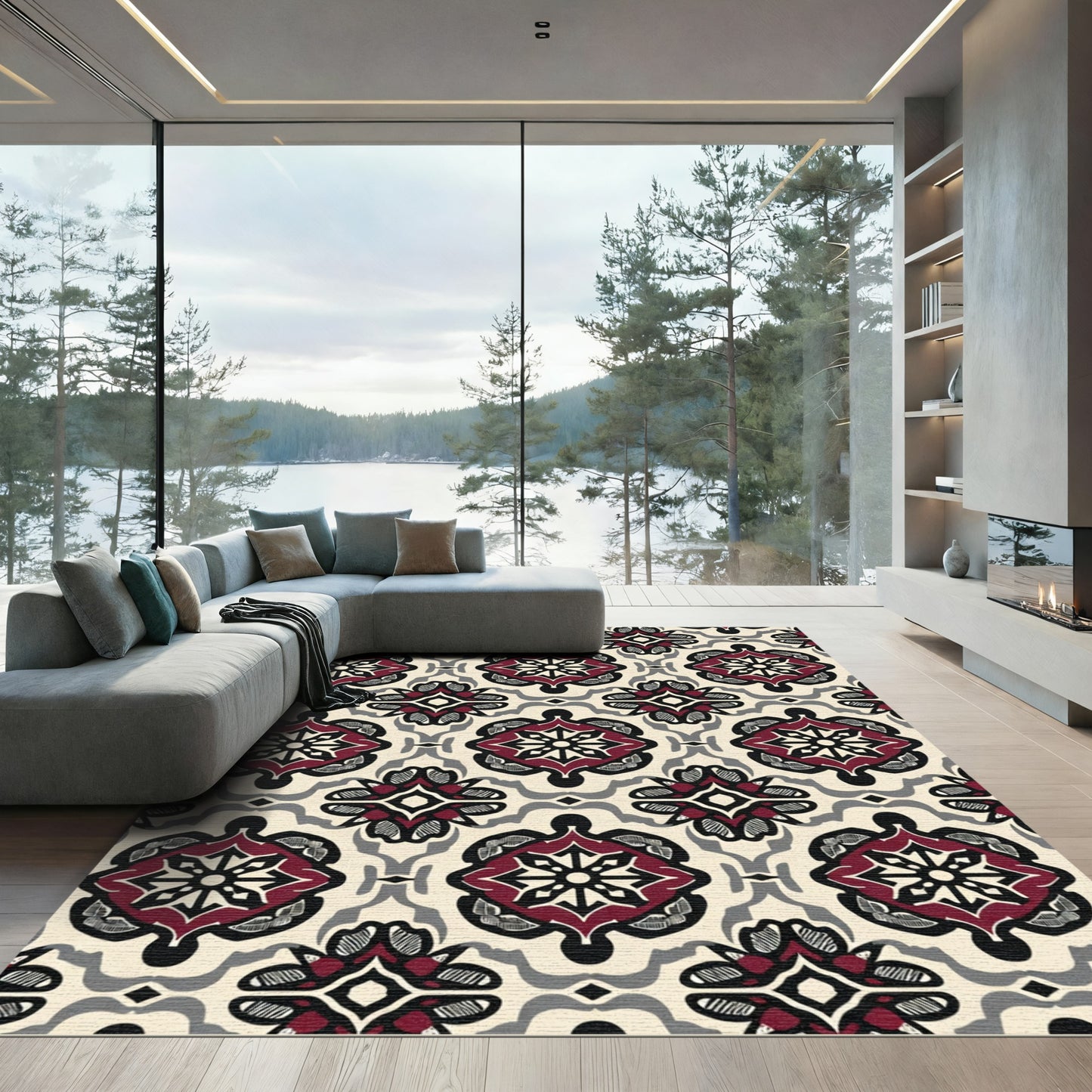 Crimson Medallion Tribal Swirl Rug