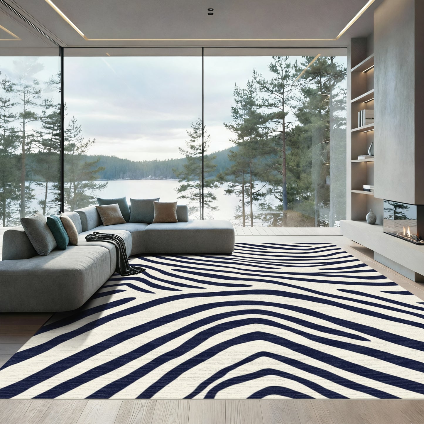 Bold Navy Cream Zebra Stripes Rug