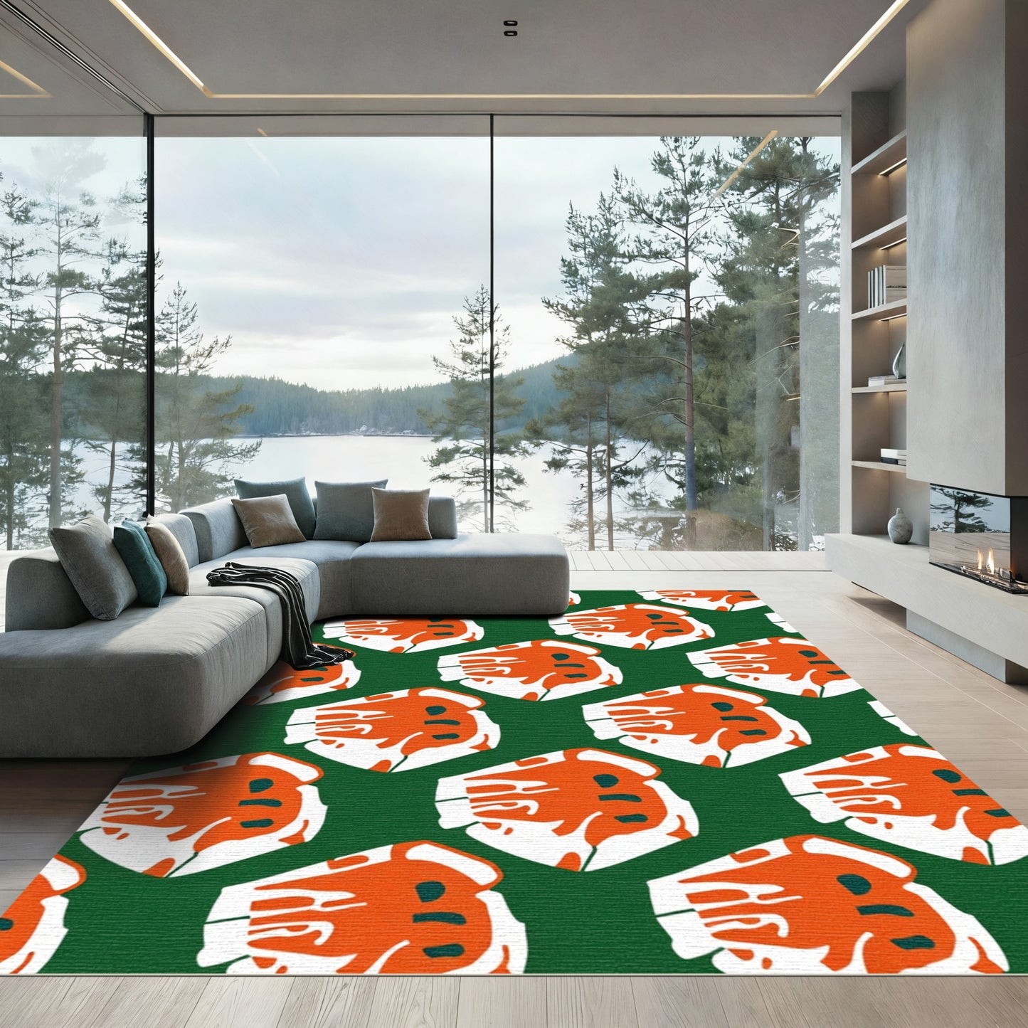 Bold Orange White Emerald Block Rug
