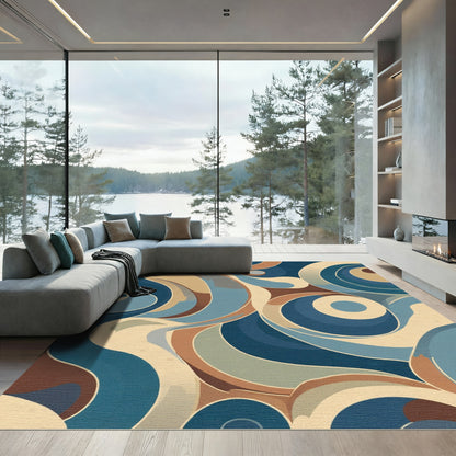 Retro Blue Swirls Abstract Shapes Rug