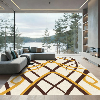 Yellow Brown Intersecting Ribbon Abstract Rug
