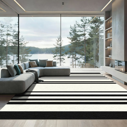 Classic Black White Horizontal Stripes Rug