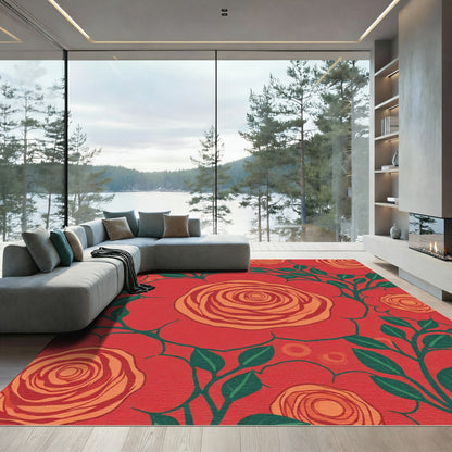 Orange Rose Garden Red Floral Rug