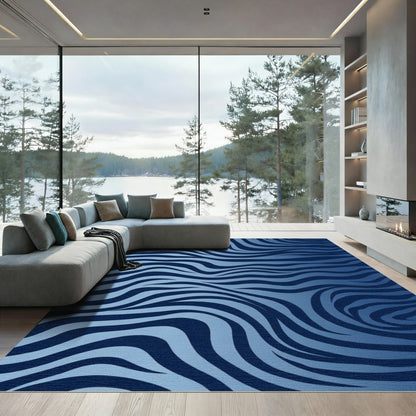 Deep Blue Gradient Zebra Stripes Rug