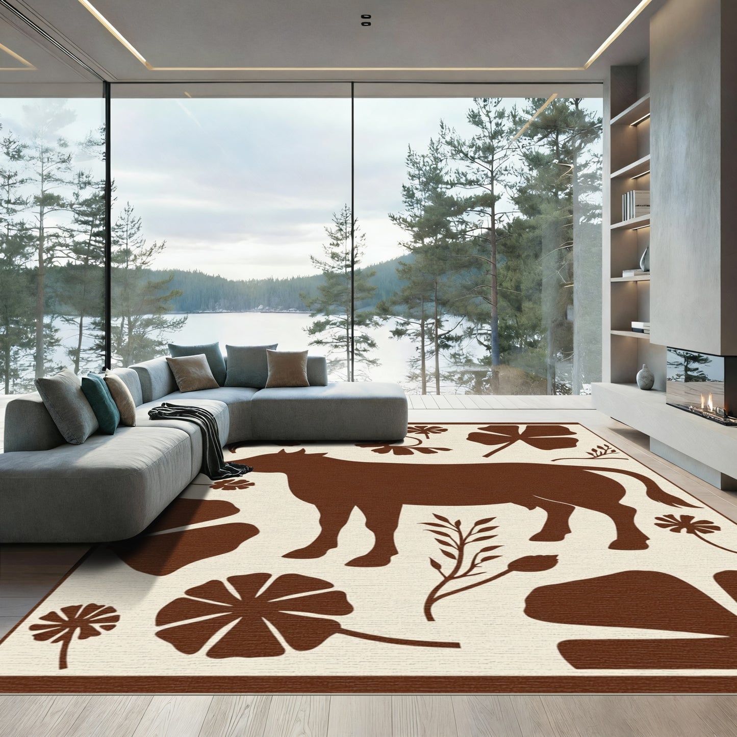 Brown Cow Floral Harmony Rug