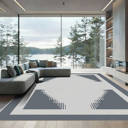 Modern Gray Geometric Tiered Design Rug