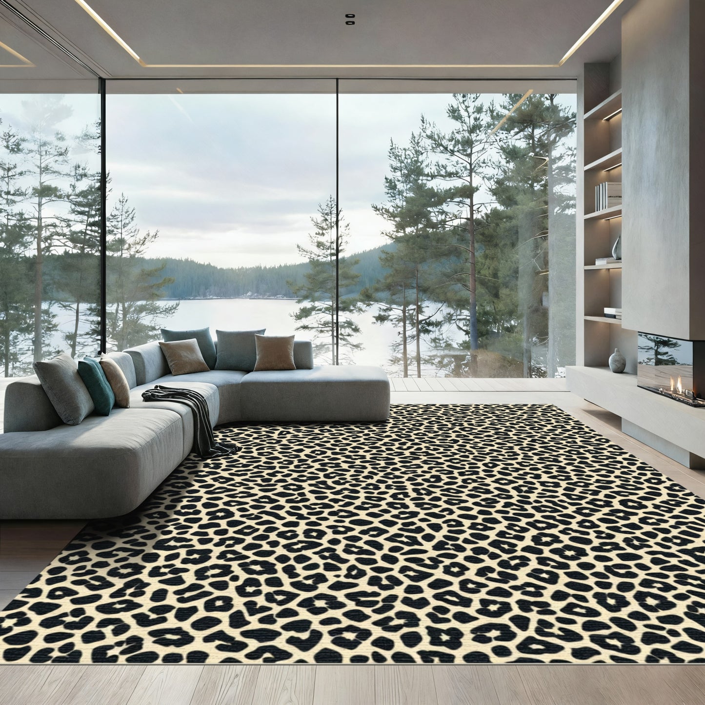 Creamy Black Leopard Skin Rug