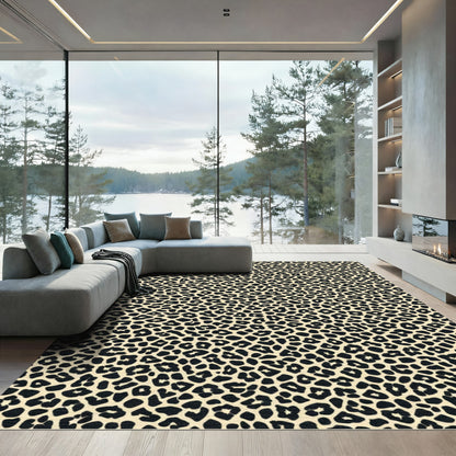 Creamy Black Leopard Skin Rug