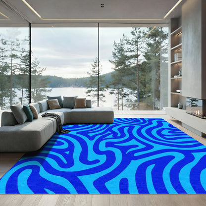 Deep Blue Swirling Abstract Lines Rug