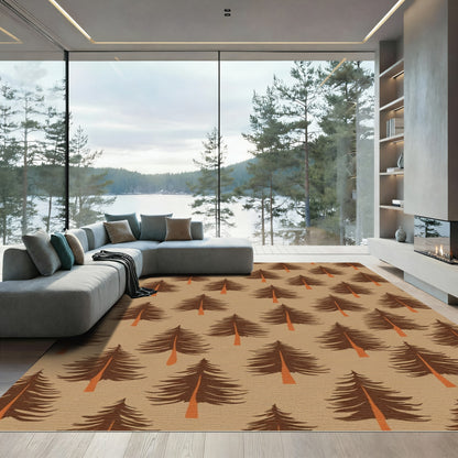 Brown Pine Tree Forest Pattern Rug