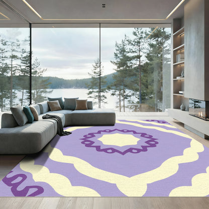 Purple Yellow Abstract Sunburst Rug