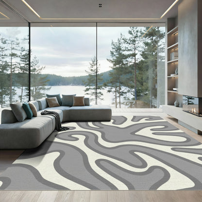 Gray Cream Abstract Flow Swirl Rug