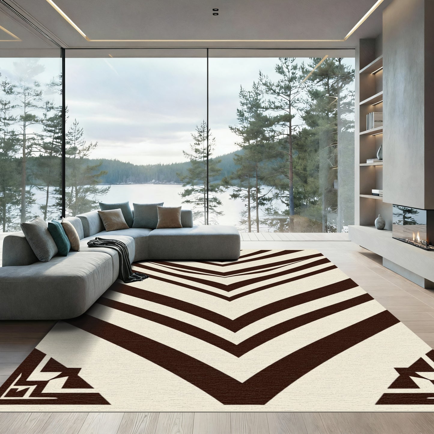 Bold Brown Chevron V Shape Rug