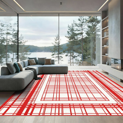 Bold Red Plaid Frame Rug