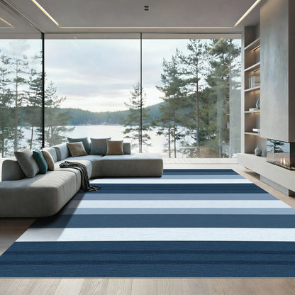 Deep Blue Gradient Horizontal Stripe Rug