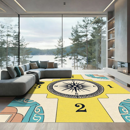 Nautical Compass Yellow Block Rug