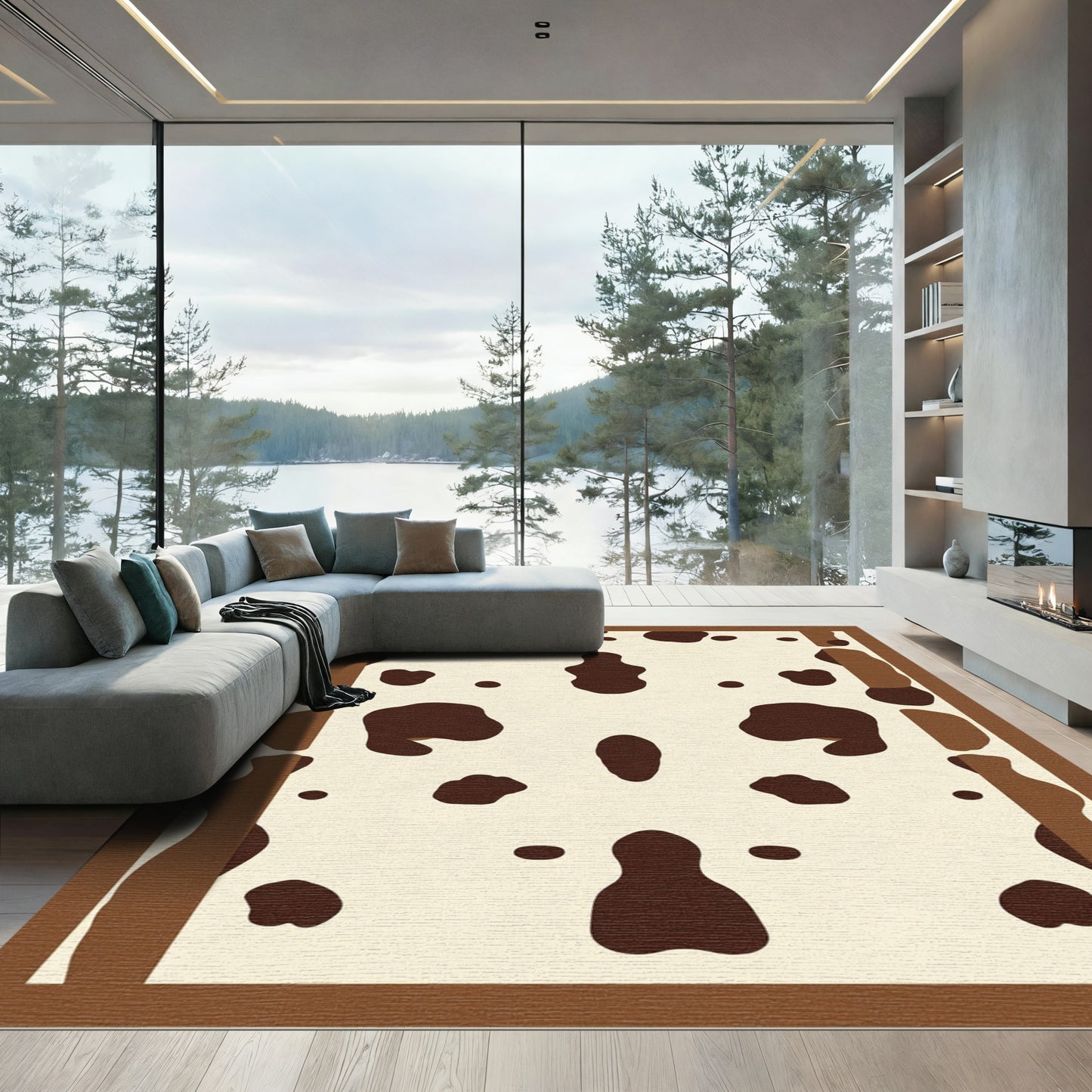 Brown Spotted Cream Animal Hide Rug